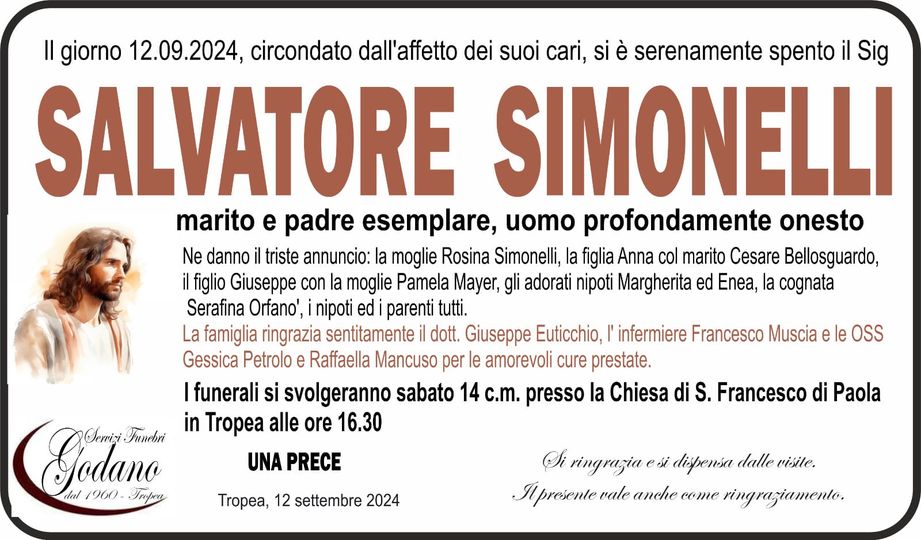 Necrologio Salvatore Simonelli 12 09 2024