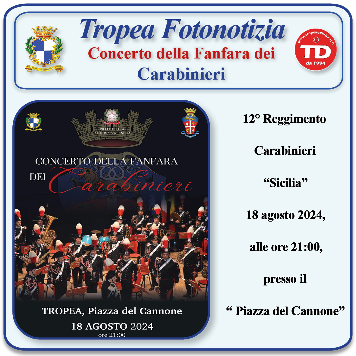 #tropeanite Fotonotizia 09 08 2024 - Fanfara dei Carabinieri